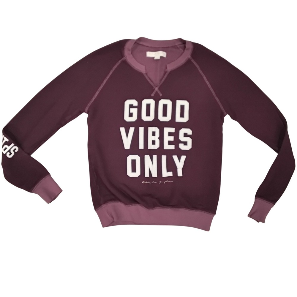 Spiritual Gangster Good Vibes Only Sweatshirt Burgundy Plum Raglan Pullover-Sml‎